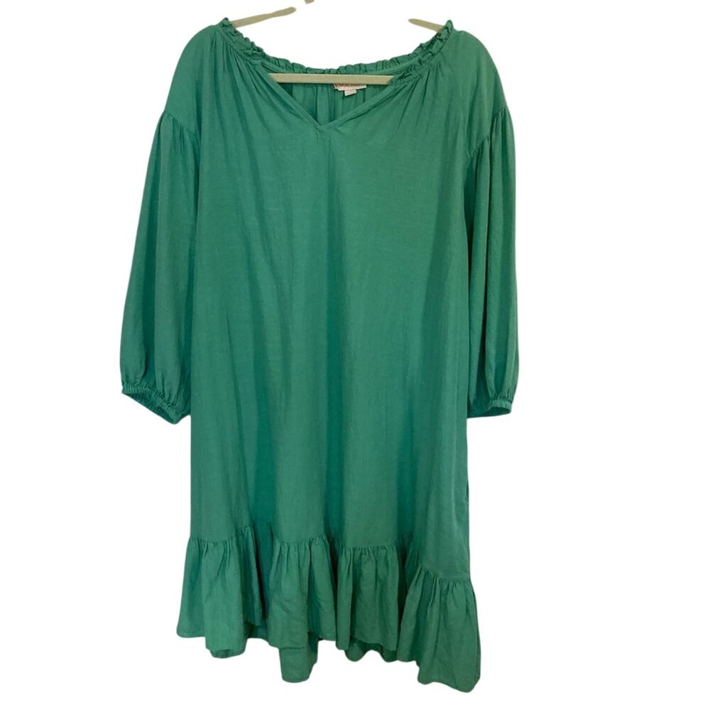 Knox Rose beachy boho green knee length shift dress ruffle hem pockets size XXL